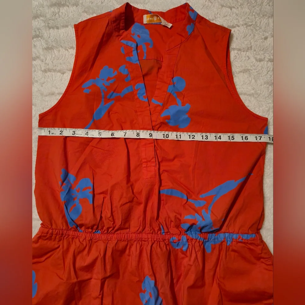 Tory Burch Orange Mini Dress with‎ Blue Floral Design